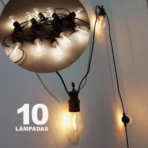 VARAL COM 10 LAMPADAS DE LED CORDÃO DE 5MT BRANCO QUENTE 220V - SM COMERCIO